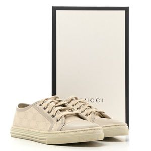 Gucci Two Tone GG Canvas and Leather Cap Toe Low Top Sneakers Woman’s Size 10